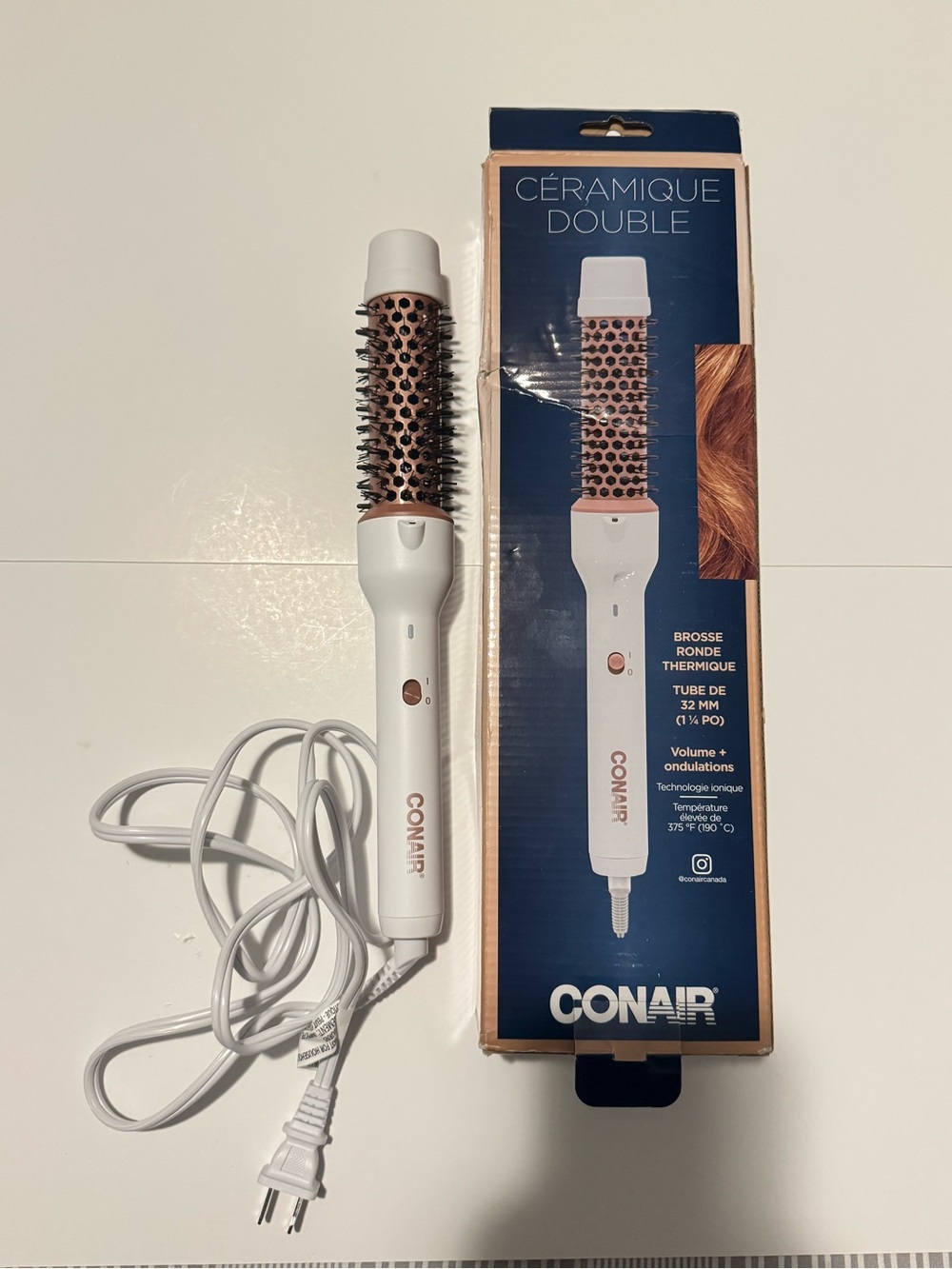 New - Conair Ceramic Round Thermal Brush - White & Rose Gold